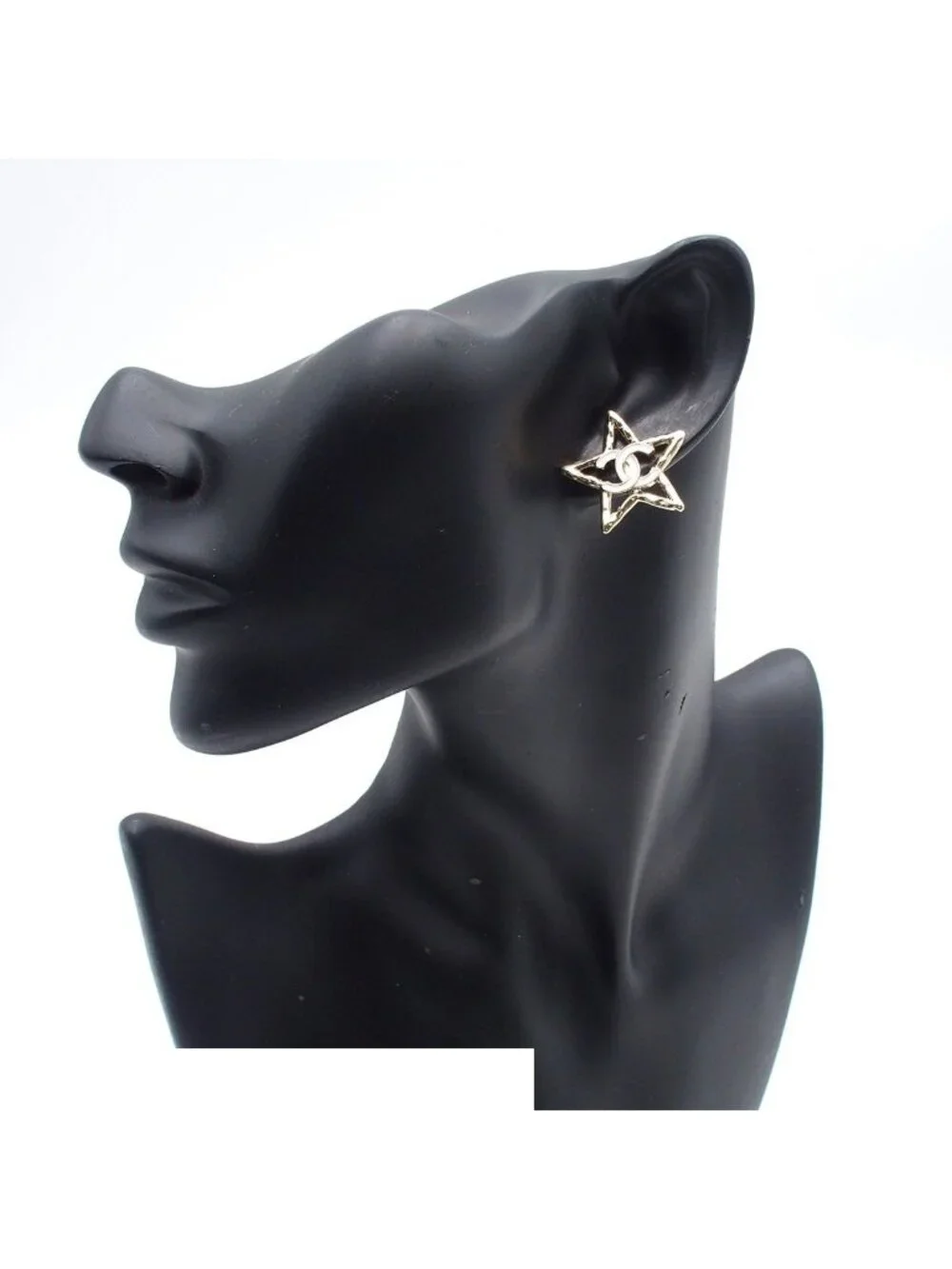 Chanel Earrings Light Gold Metal CC Logo Star Costume